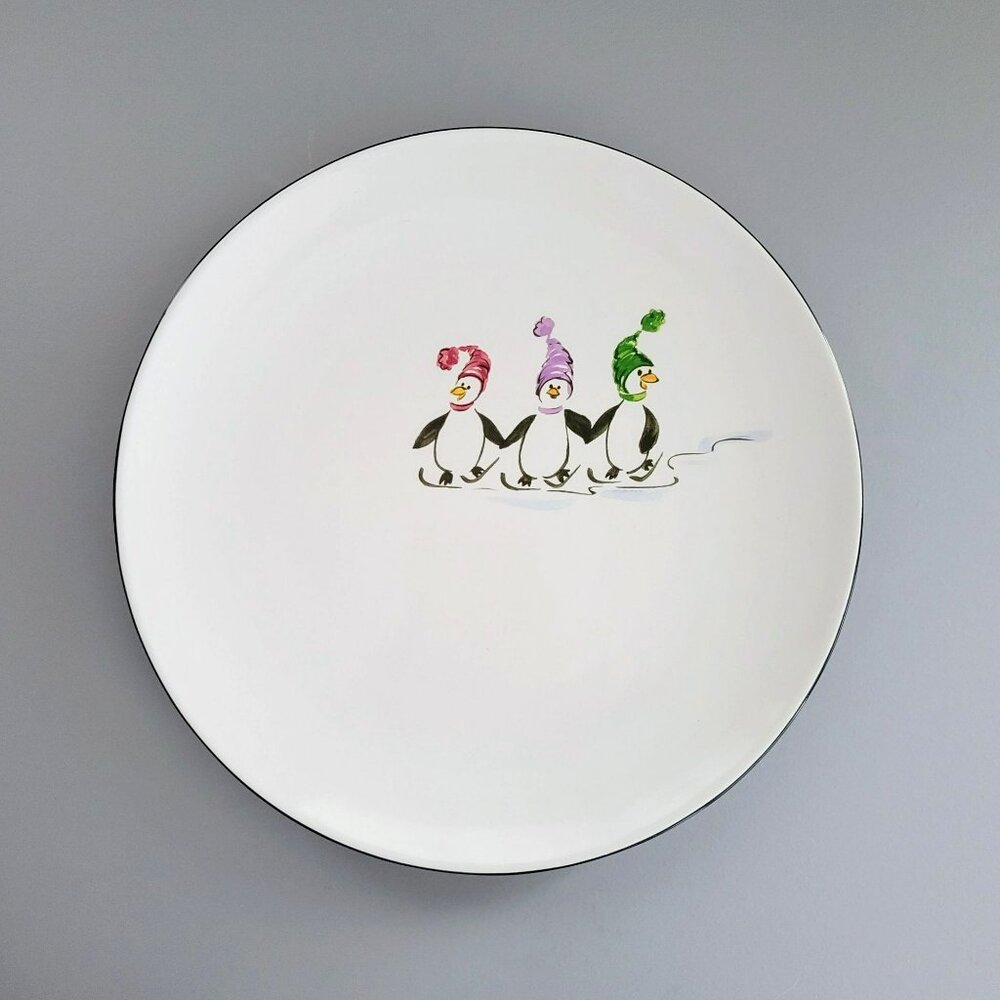 Pfaltzgraff Penguin Skate Dinner Plate, Cute Animal Winter Dishes, Discontinued